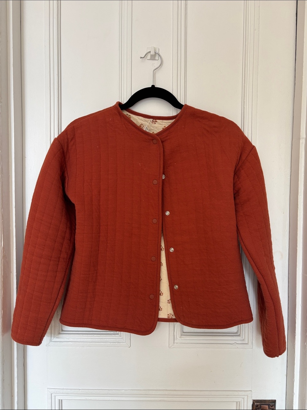 Reversible Quilted Jacket Rust / Floral Beige • Sz 12 (Fits Women’s XS/S)